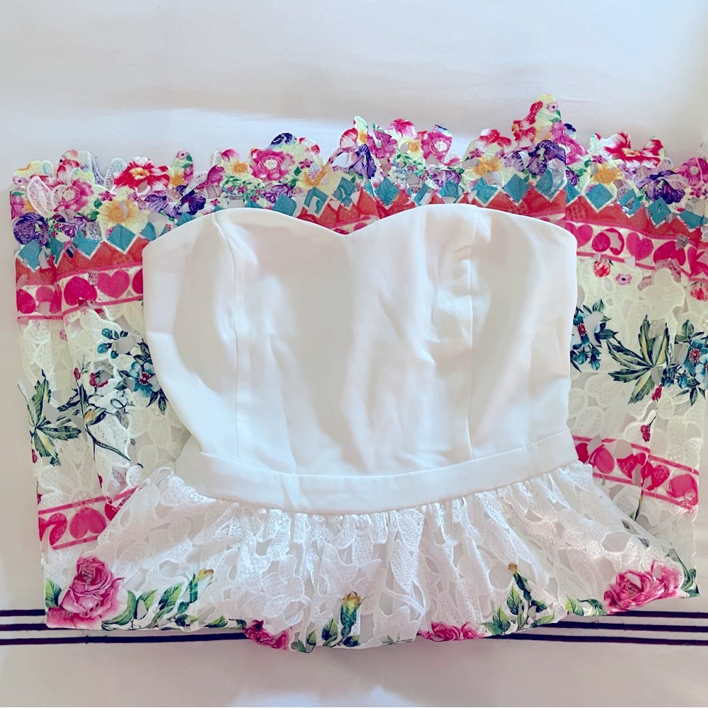 Strapless Floral Lace Mini Dress
